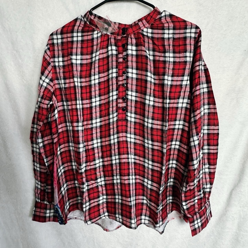 Tolani Collection Plaid Tunic with Print Back Women's Top Sz M Red